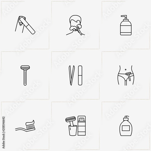 Hygiene line icon set with teeth brush, shaving  and razor