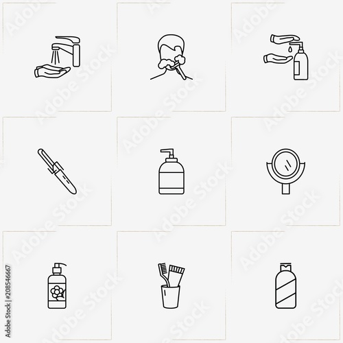 Hygiene line icon set with toothpaste with toothbrush , shaving  and washing hands