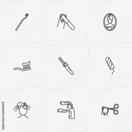 Hygiene line icon set with nail file, tampon hygiene and soaping head