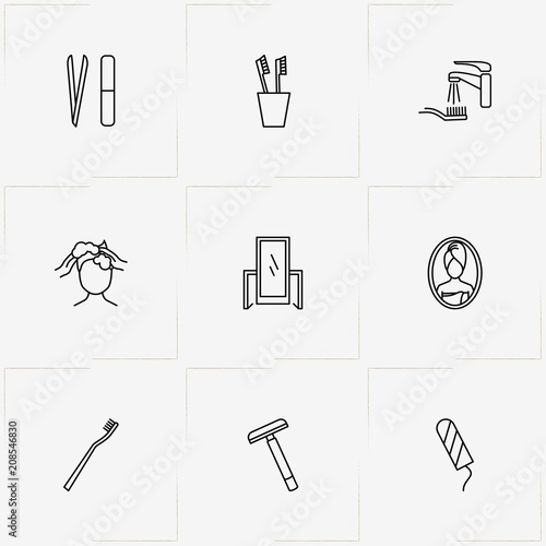 Hygiene line icon set with razor, teeth brush and tampon hygiene