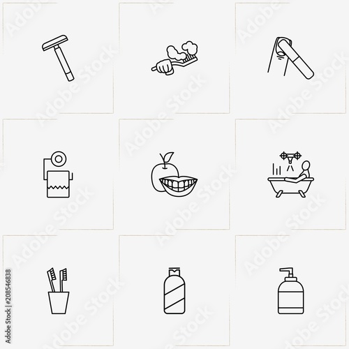 Hygiene line icon set with smile, nail file and razor