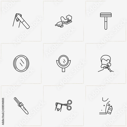 Hygiene line icon set with antiperspirant , shaving  and cutting nail
