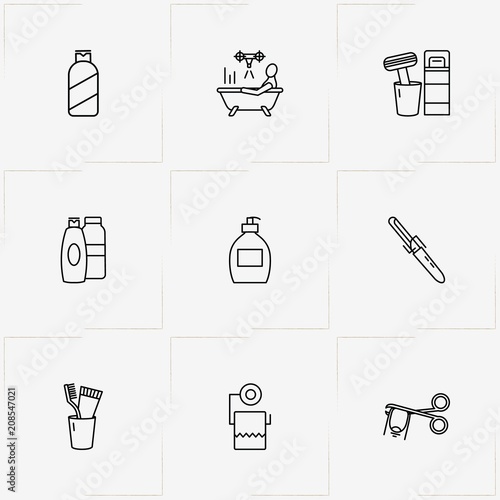 Hygiene line icon set with taking bath , razor and liquid soap