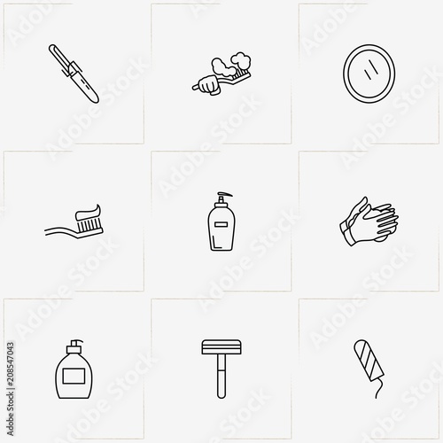 Hygiene line icon set with razor, mirror  and liquid soap