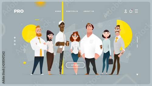 Main Abstract Web Page with Cartoon Business Characters