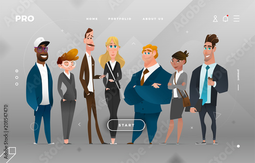 Main Page Business Design with Cartoon Character