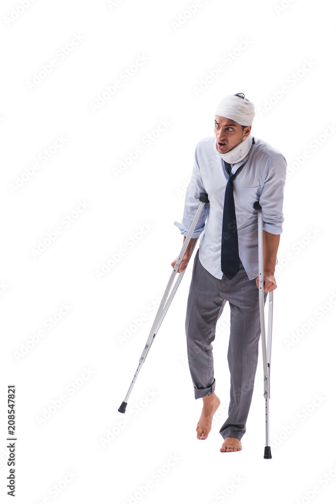 Injured businessman isolated on white background Injured businessman isolated on white background