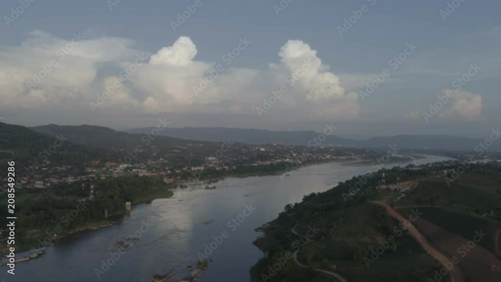 Aerial view of Mekong river between Chiang Khong, a small town in Chiang Rai Province, Northern Thailand and Houay Xai, the capital of the Laos province of Bokeo Aerial view of Mekong river between Chiang Khong, a small town in Chiang Rai Province, Northern Thailand and Houay Xai, the capital of the Laos province of Bokeo
