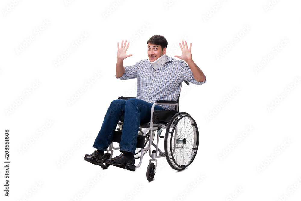 Man suffering from injury on wheelchair Man suffering from injury on wheelchair