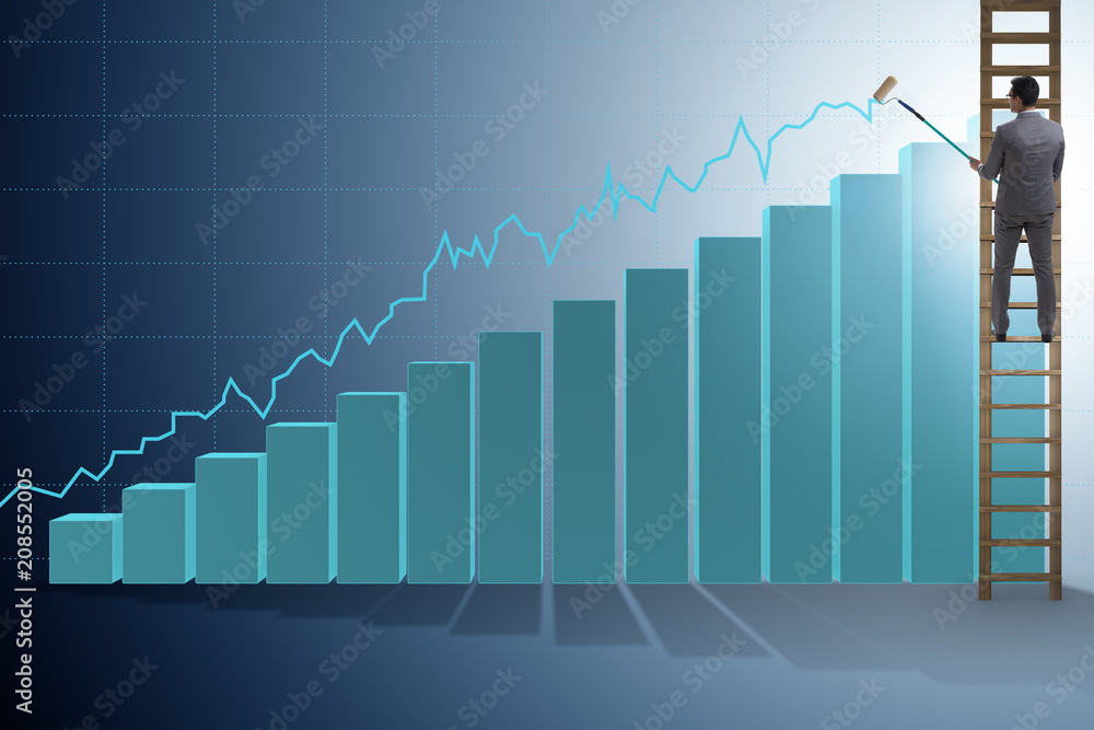 Businessman climbing towards growth in statistics Businessman climbing towards growth in statistics