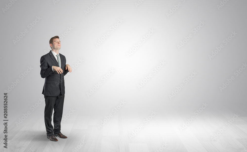 Zombi, sleepy maniac businessman walking in a copy space
Zombi, sleepy maniac businessman walking in a copy space