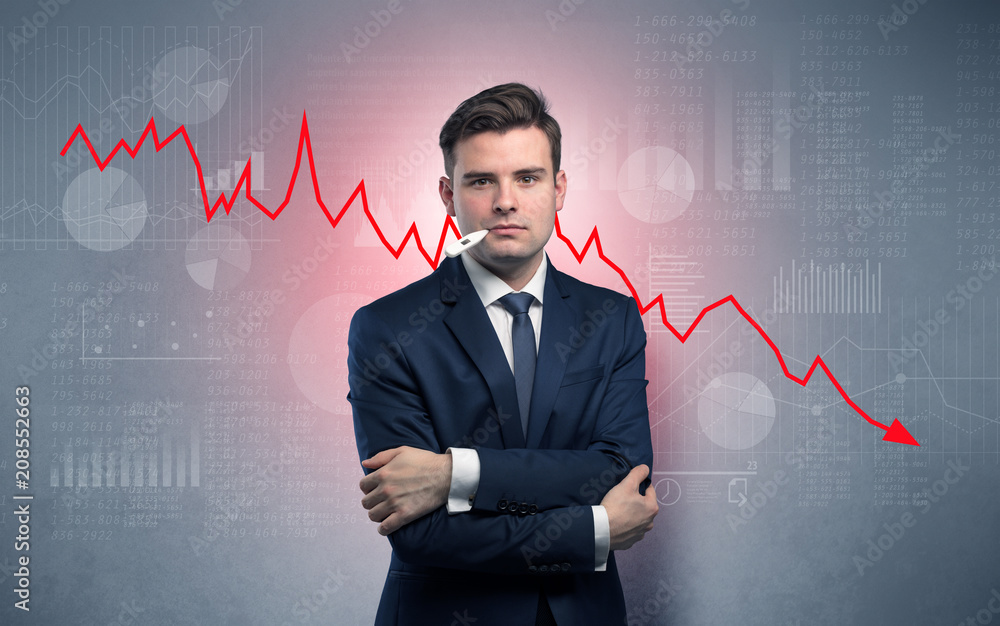 Young sick businessman with decreasing performance concept
Young sick businessman with decreasing performance concept