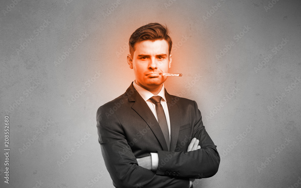 Fever businessman with burning red head concept
Fever businessman with burning red head concept
