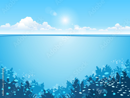 Ocean underwater world with animals, vector illustration