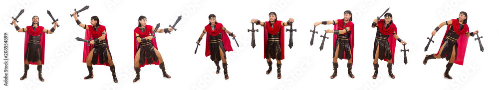Gladiator holding sword isolated on white Gladiator holding sword isolated on white