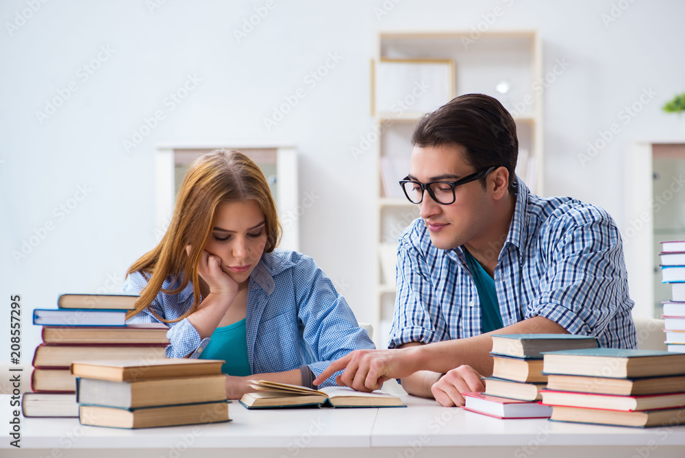 Pair of students studying for university exams Pair of students studying for university exams
