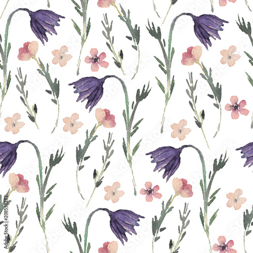 Wallpaper Mural Seamless watercolor floral pattern on white background Torontodigital.ca
