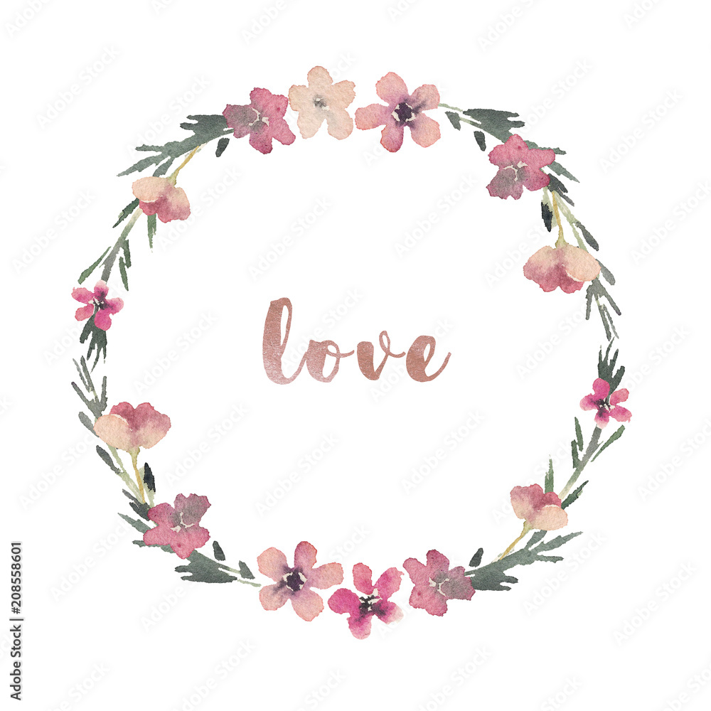 Fototapeta premium Watercolor floral illustration with wreath