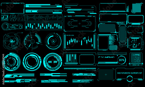 HUD Virtual Futuristic Elements Set Vector. Green Object Abstract Graphic For User Interface Control Panel Game Apps Illustration.