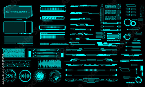 HUD Virtual Futuristic Elements Set Vector. Green Object Abstract Graphic For User Interface Control Panel Game Apps Illustration.