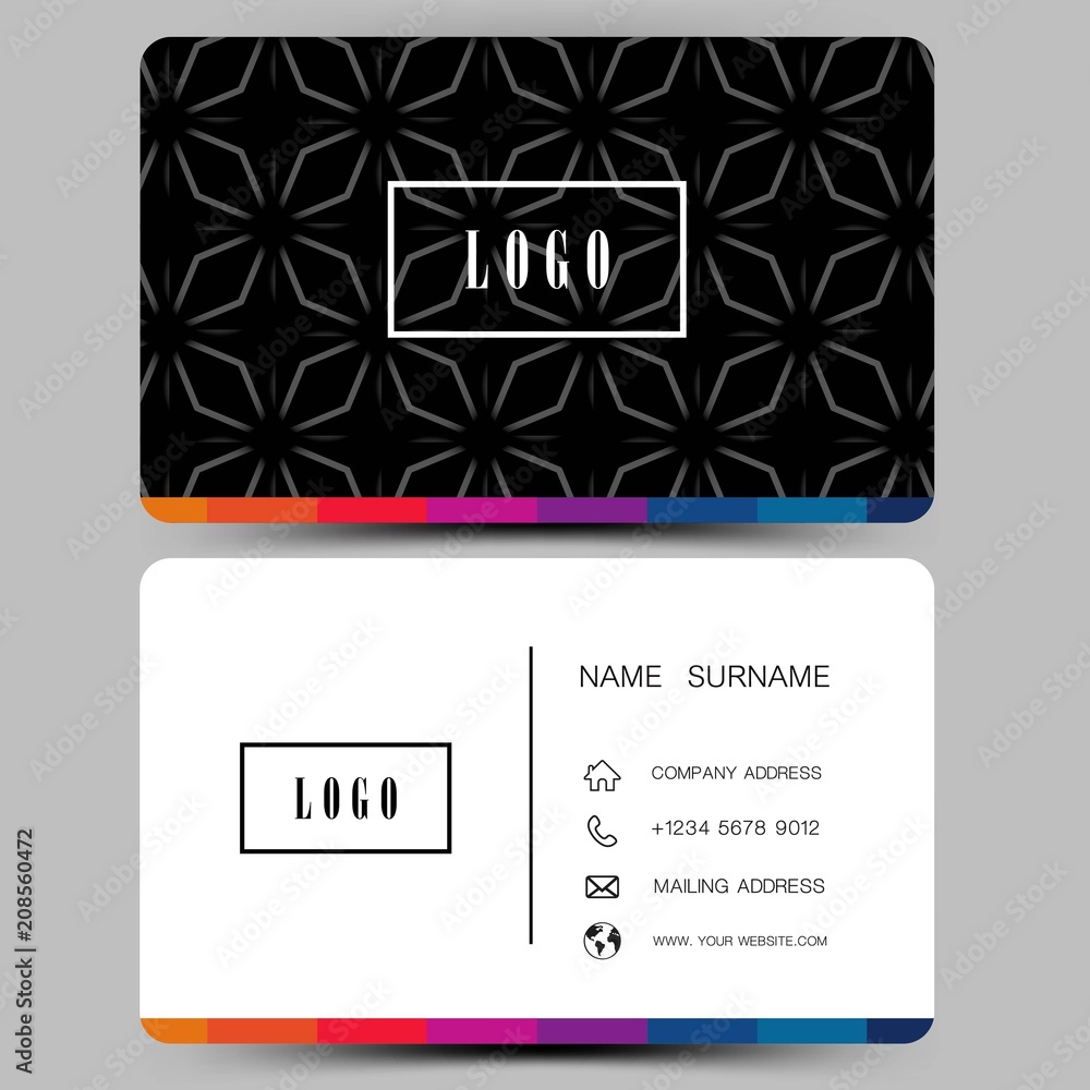 Modern business card design. Black and white color. Vector illustration. 