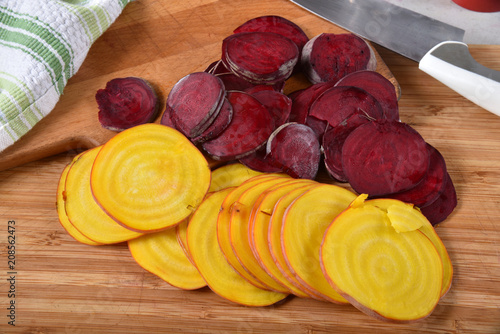 Sliced red and golden beets
