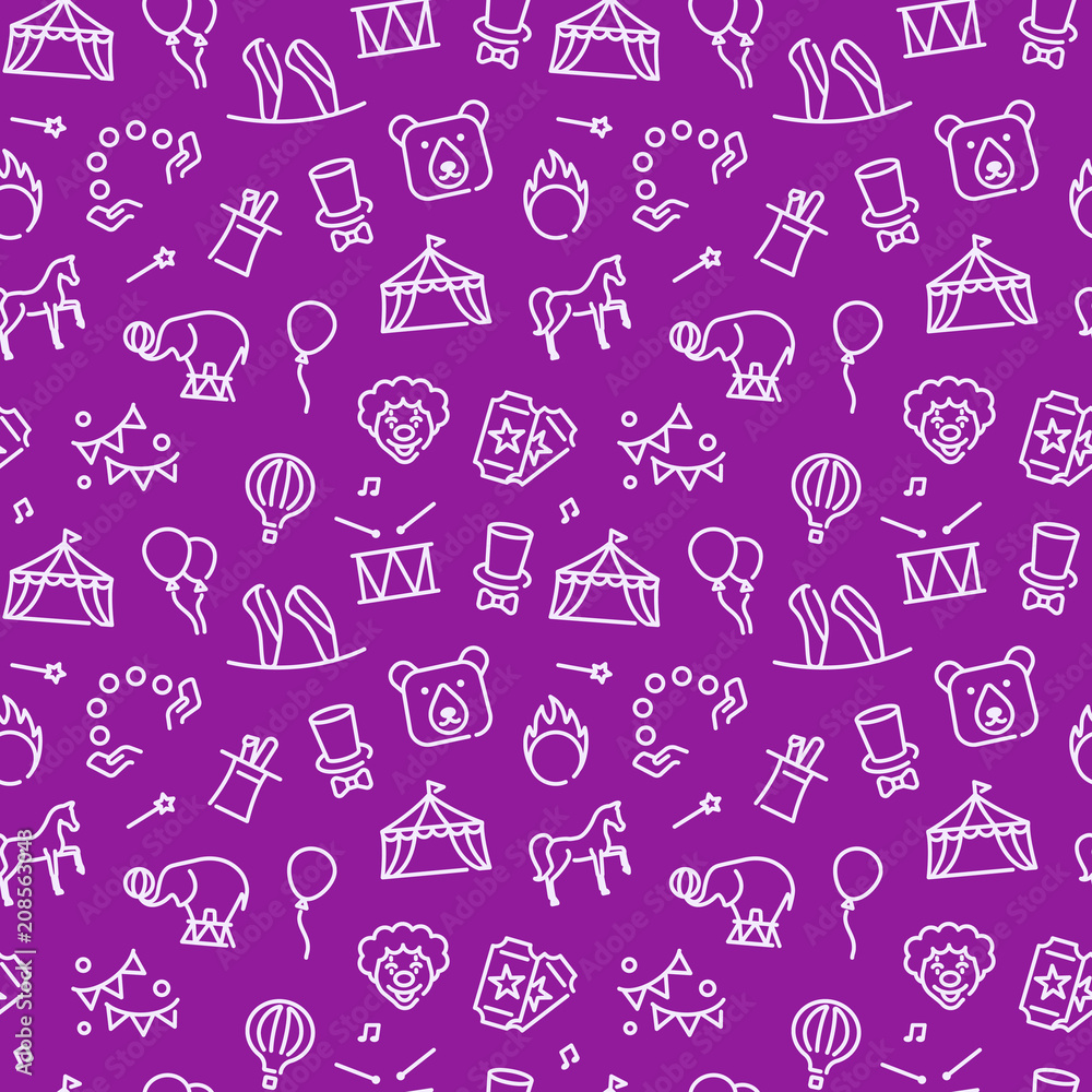 Circus seamless background in linear style Circus seamless background in linear style