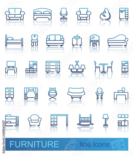 Line furniture icons set