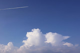 Dramatic atmosphere panorama beautiful view of summer blue sky and clouds with jet cloud.
