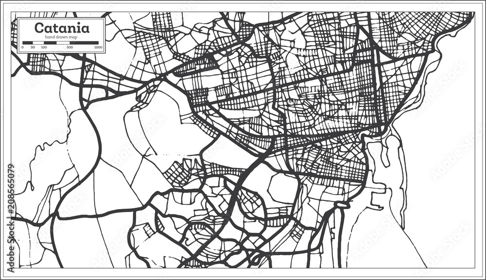 Catania Italy City Map in Retro Style. Outline Map.