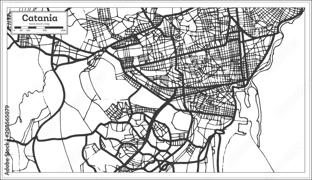 Obraz premium Catania Italy City Map in Retro Style. Outline Map.