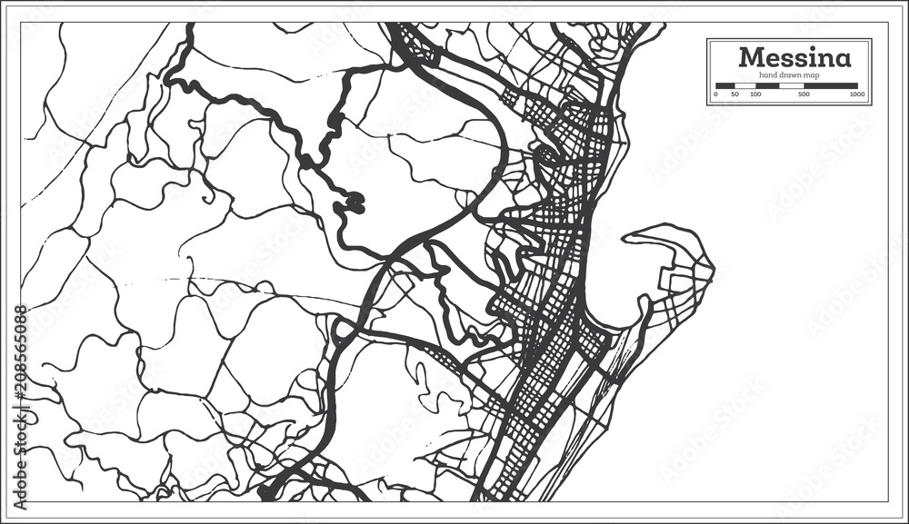 Fototapeta premium Messina Italy City Map in Retro Style. Outline Map.