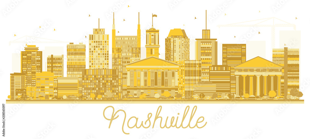 Naklejka premium Nashville Tennessee City Skyline Golden Silhouette.