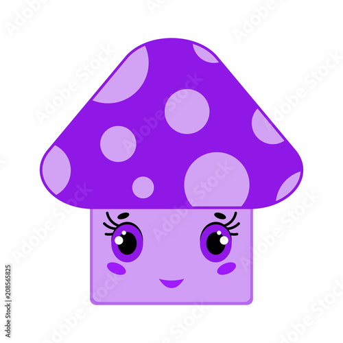 Cartoon cute purple little mushroom smiling