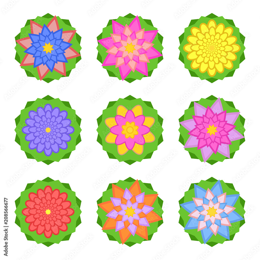A set of beautiful colors of different shades on green leaves. Isolated on white background. Nine options. Suitable for design. A set of beautiful colors of different shades on green leaves. Isolated on white background. Nine options. Suitable for design.