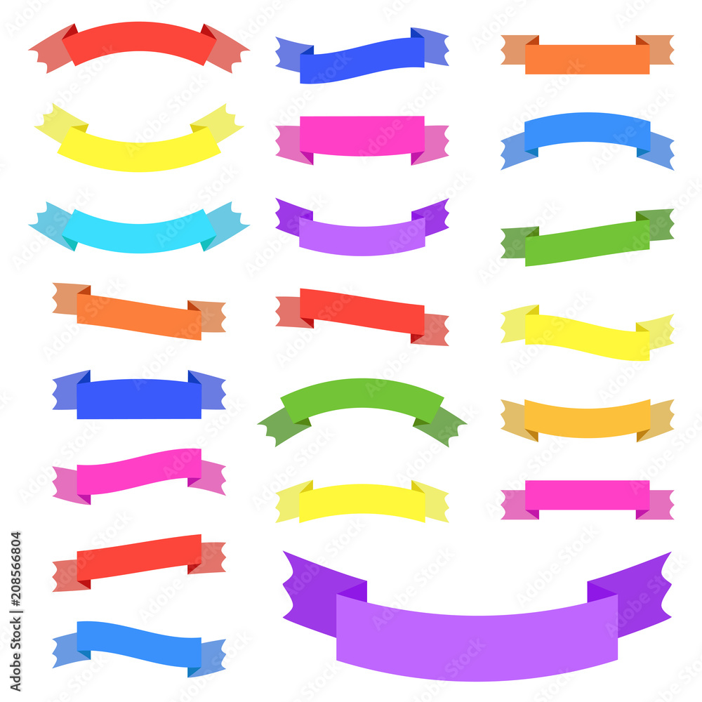 Set of 21 flat color isolated vector ribbon banner. Suitable for design.