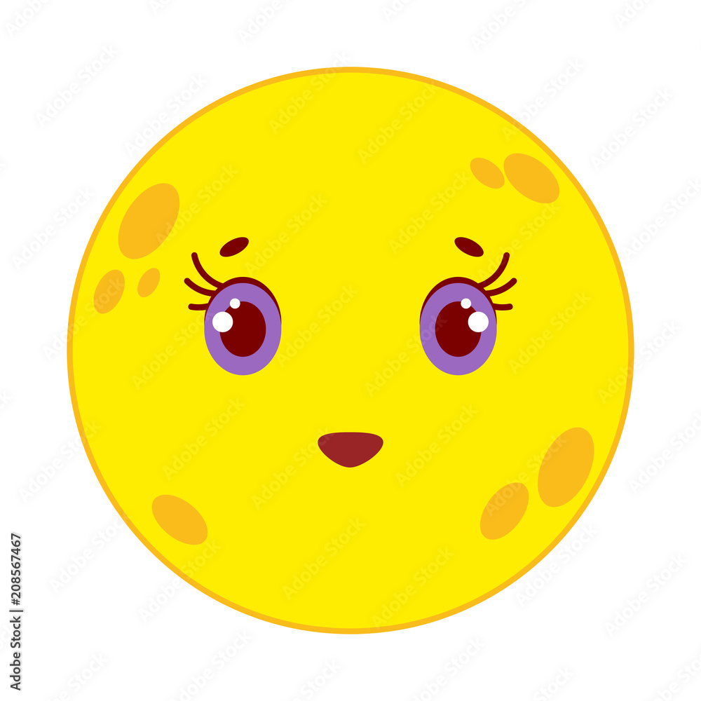 Cartoon yellow moon smiling on white background Cartoon yellow moon smiling on white background