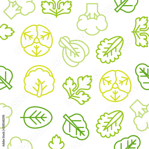 Seamless Outline vegetable pattern such as broccoli, lettuce, Chinese cabbage for wallpaper or use as wrapping paper