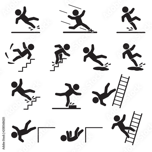 People falling or slipping icon set. Vector.