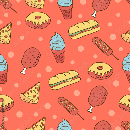 fast food doodle seamless