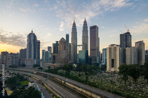 Majestic sunrise over downtown Kuala Lumpur, Malaysia