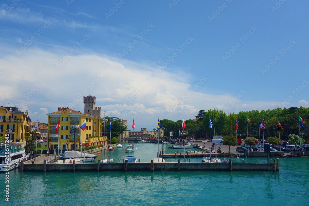 Panorama of historical town of Sirmione located in Lake Garda, Northern Italy