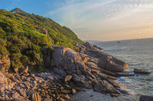sea, water, coast, beach, landscape, sky, nature, ocean, rocks, rock, sunset, blue, coastline, seascape, summer, travel, shore, cliff, beautiful, bay, clouds, stone, sun, sunrise, rocky
