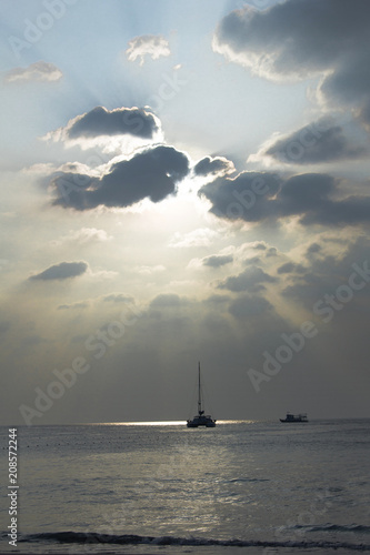 sea, boat, water, sky, ocean, sailing, sunset, clouds, sailboat, yacht, sail, blue, cloud, ship, sun, horizon, travel, summer, beach, sunrise, landscape, nature, calm, coast, lonely