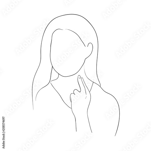 Young woman checking her pulse over the carotid artery. Vector illustration.