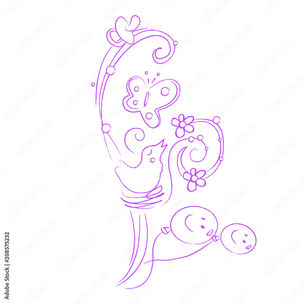 Motif bébé envol oiseau papillon et ballon Motif bébé envol oiseau papillon et ballon