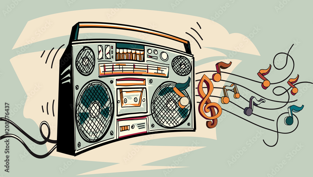 Music design - boom box and notes