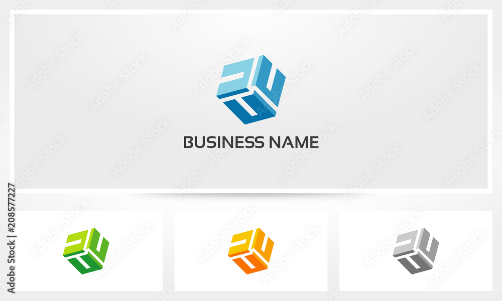 Triple Letter U Alphabet Cube Logo Triple Letter U Alphabet Cube Logo