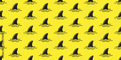 Fototapeta Naklejka Na Ścianę i Meble -  Shark fin seamless pattern vector dolphin isolated ocean background wallpaper