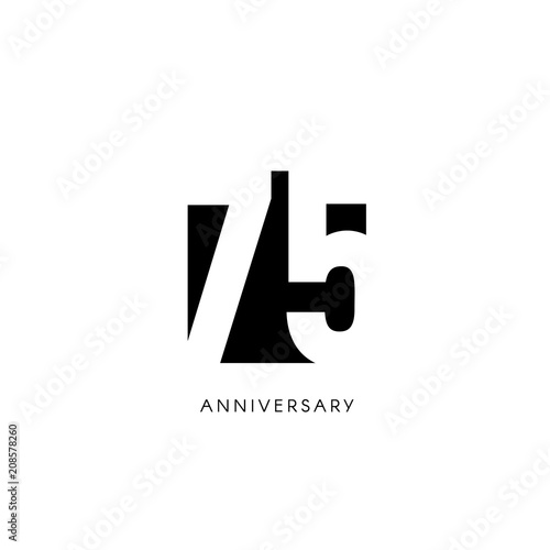Seventy five anniversary, minimalistic logo. Seventy-fifth years, 75th jubilee, greeting card. Birthday invitation. 75 year sign. Black negative space vector illustration on white background photo